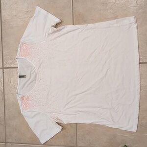Southland White T-shirt with Pink Sequins Size Large